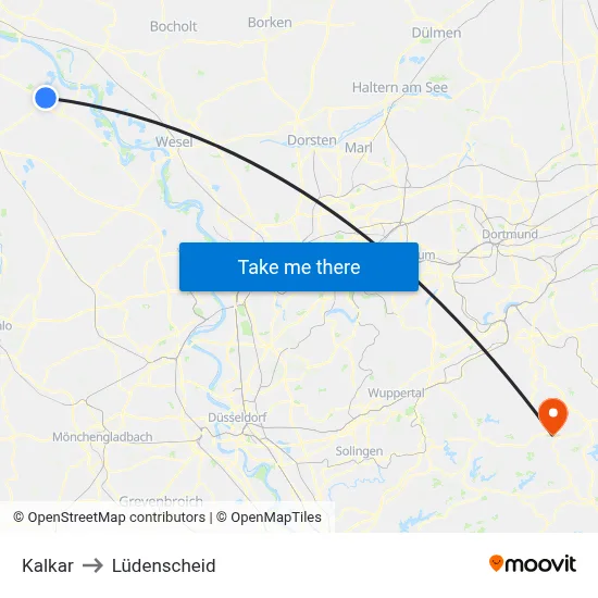 Kalkar to Lüdenscheid map