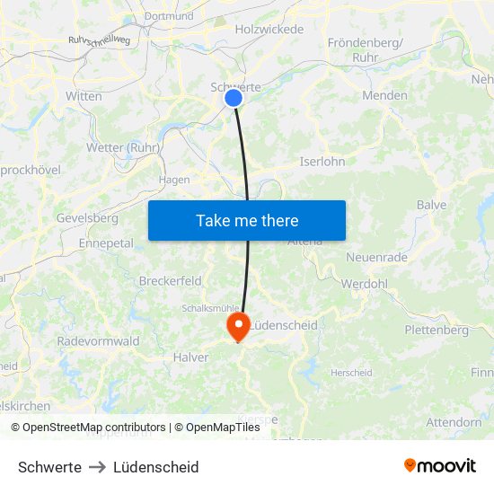Schwerte to Lüdenscheid map