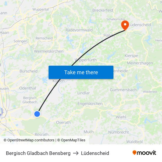 Bergisch Gladbach Bensberg to Lüdenscheid map