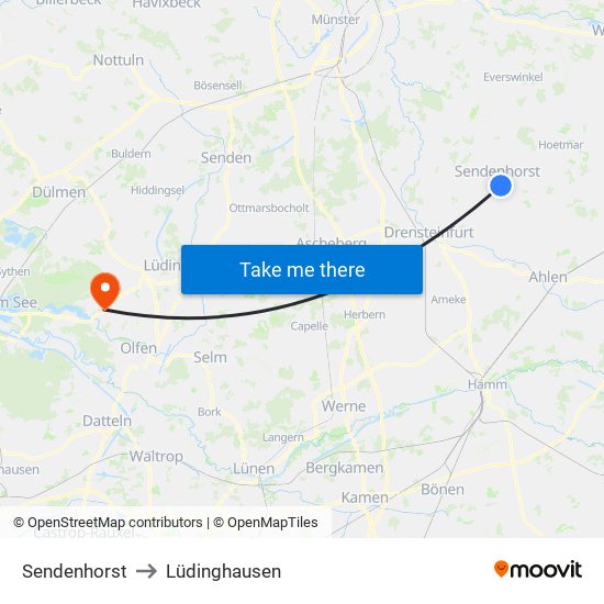 Sendenhorst to Lüdinghausen map