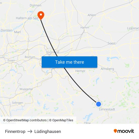 Finnentrop to Lüdinghausen map