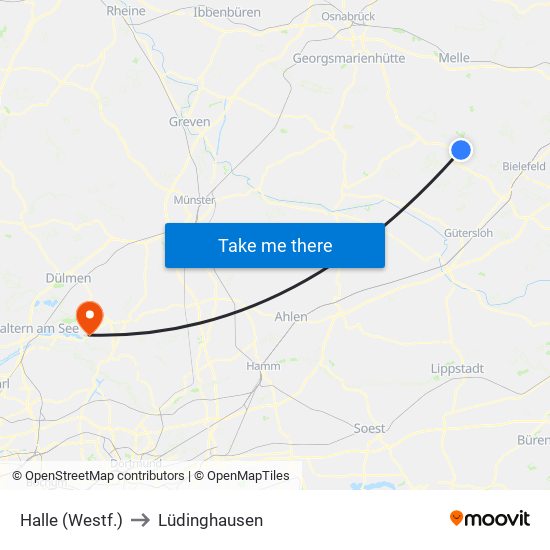 Halle (Westf.) to Lüdinghausen map