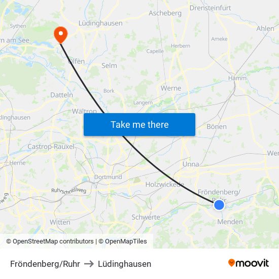 Fröndenberg/Ruhr to Lüdinghausen map