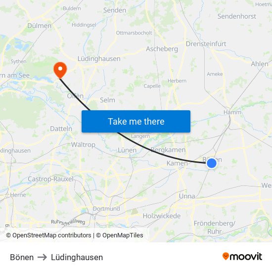Bönen to Lüdinghausen map