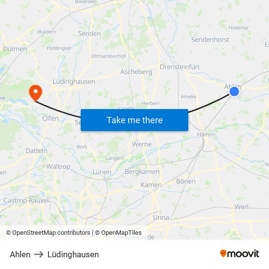 Ahlen to Lüdinghausen map