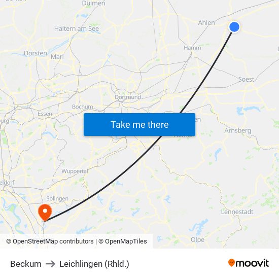 Beckum to Leichlingen (Rhld.) map