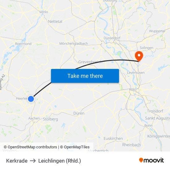 Kerkrade to Leichlingen (Rhld.) map