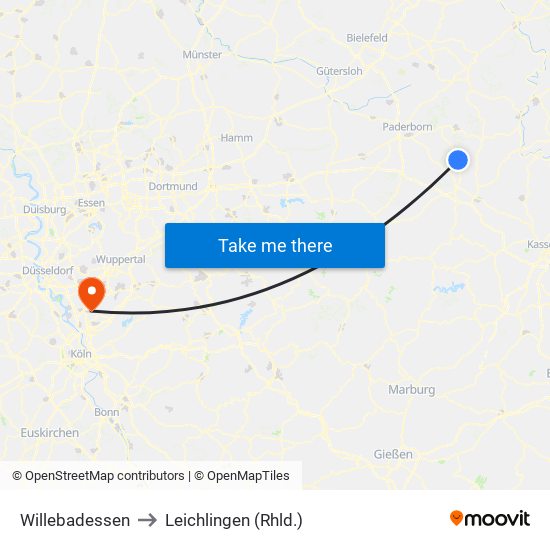 Willebadessen to Leichlingen (Rhld.) map