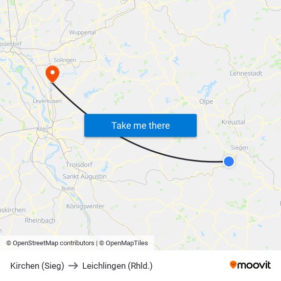 Kirchen (Sieg) to Leichlingen (Rhld.) map