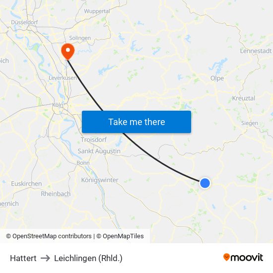 Hattert to Leichlingen (Rhld.) map