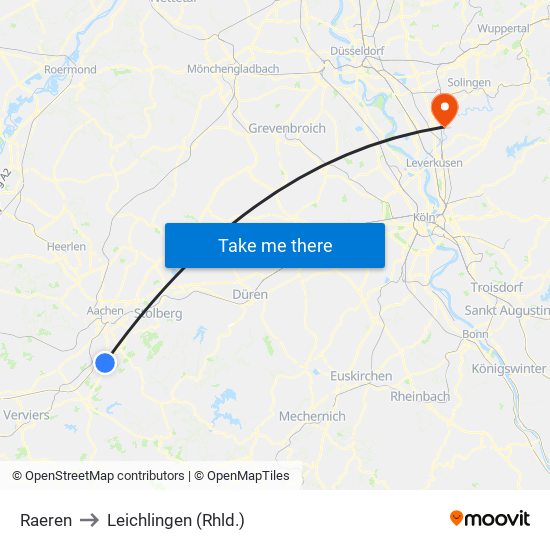 Raeren to Leichlingen (Rhld.) map