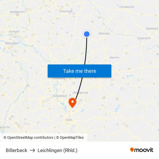 Billerbeck to Leichlingen (Rhld.) map