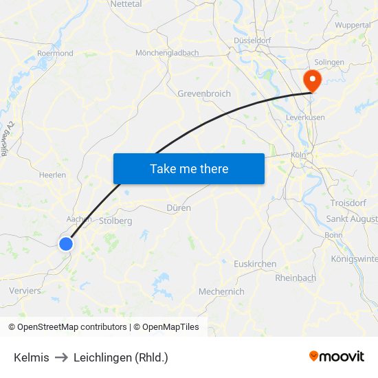 Kelmis to Leichlingen (Rhld.) map