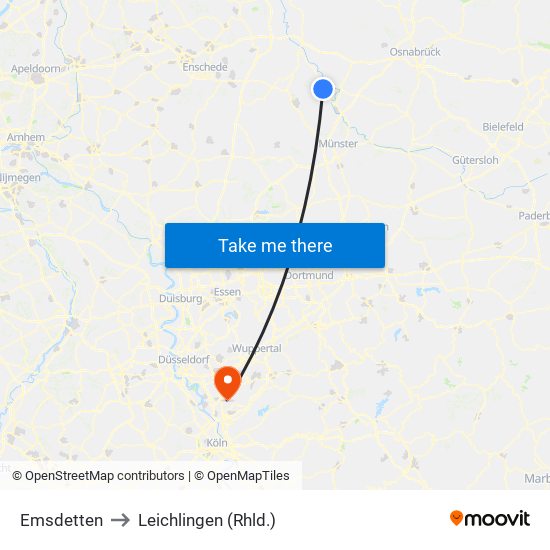 Emsdetten to Leichlingen (Rhld.) map