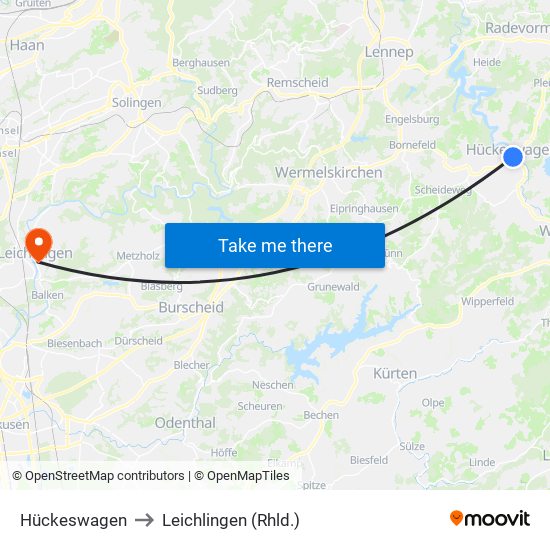 Hückeswagen to Leichlingen (Rhld.) map