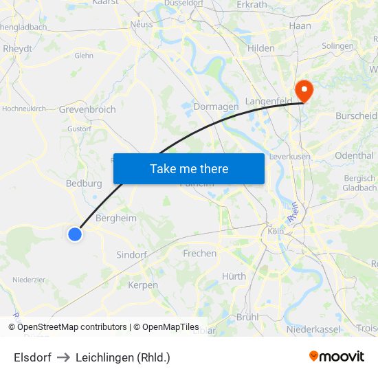 Elsdorf to Leichlingen (Rhld.) map