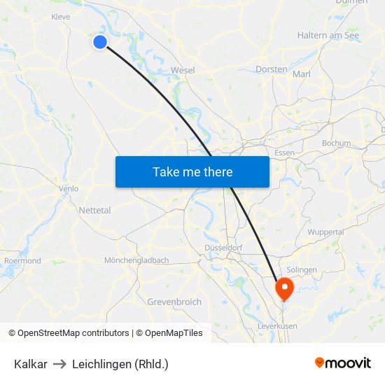 Kalkar to Leichlingen (Rhld.) map