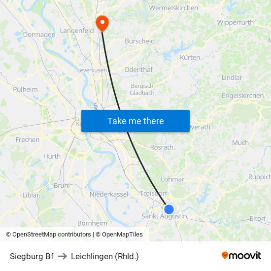 Siegburg Bf to Leichlingen (Rhld.) map