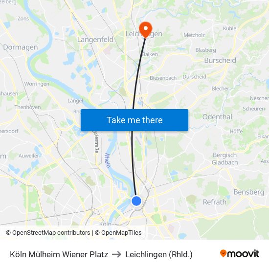 Köln Mülheim Wiener Platz to Leichlingen (Rhld.) map