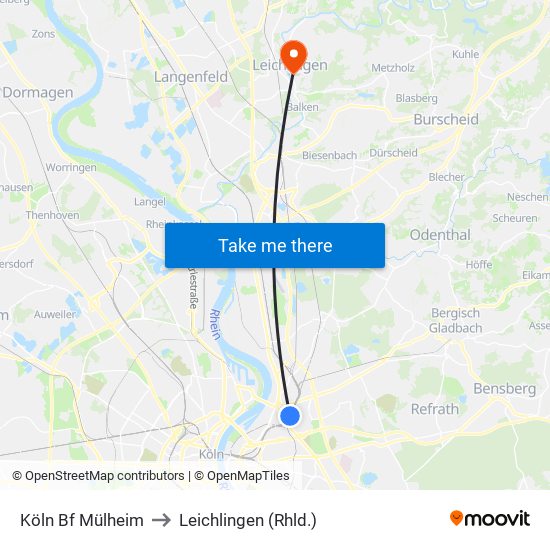 Köln Bf Mülheim to Leichlingen (Rhld.) map