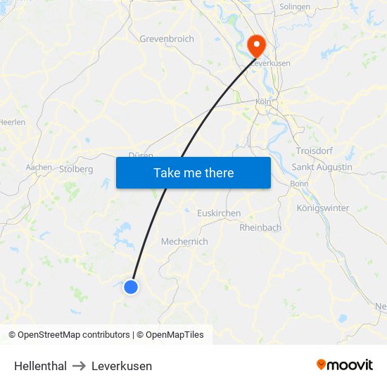 Hellenthal to Leverkusen map