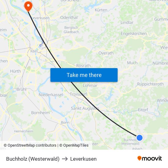 Buchholz (Westerwald) to Leverkusen map