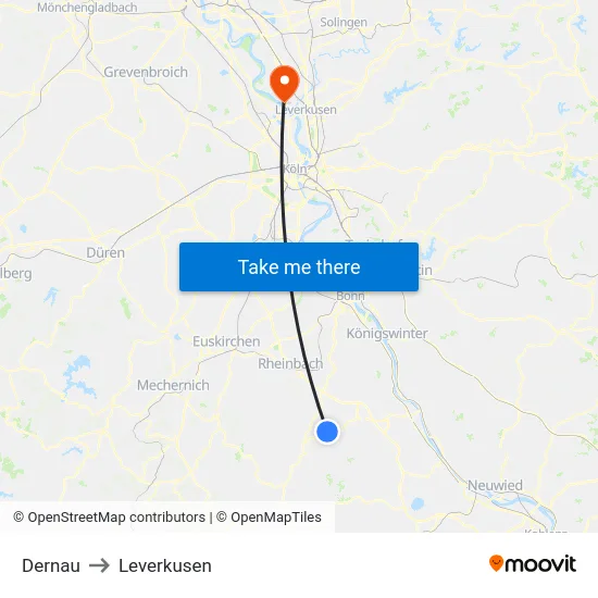Dernau to Leverkusen map