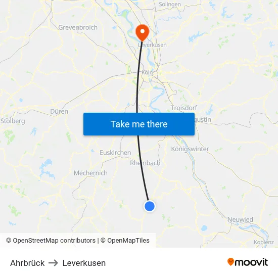 Ahrbrück to Leverkusen map