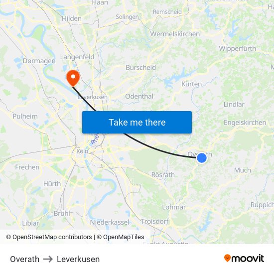 Overath to Leverkusen map