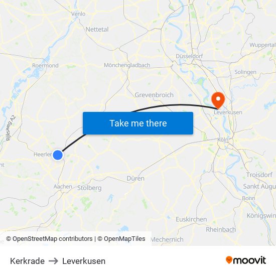 Kerkrade to Leverkusen map