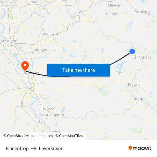 Finnentrop to Leverkusen map