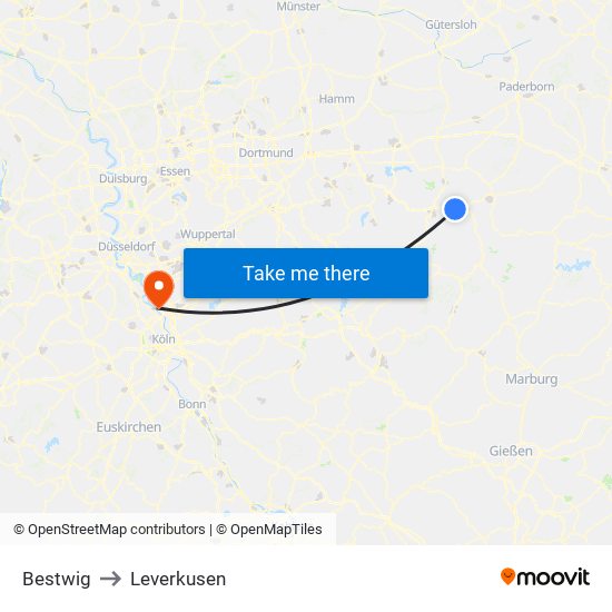 Bestwig to Leverkusen map