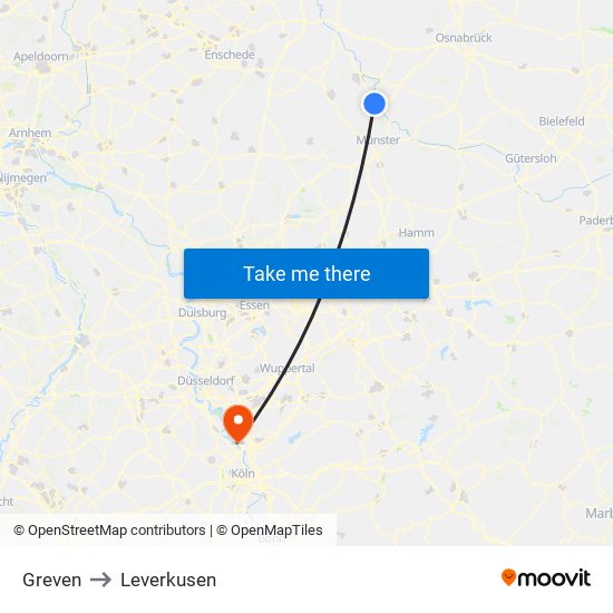 Greven to Leverkusen map