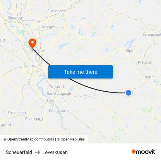 Scheuerfeld to Leverkusen map