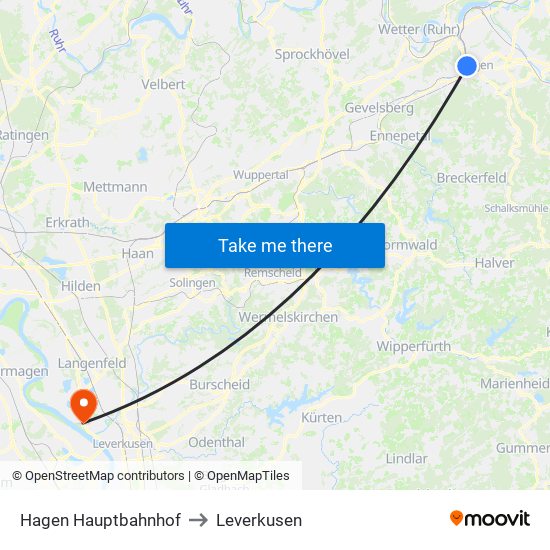 Hagen Hauptbahnhof to Leverkusen map