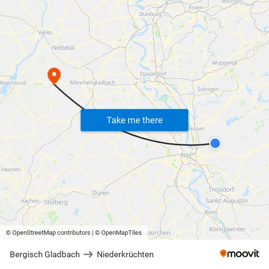 Bergisch Gladbach to Niederkrüchten map