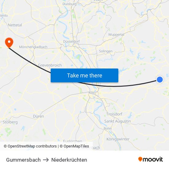 Gummersbach to Niederkrüchten map