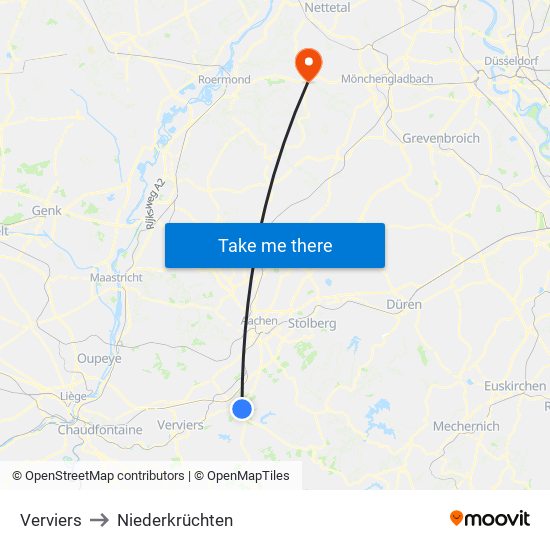 Verviers to Niederkrüchten map
