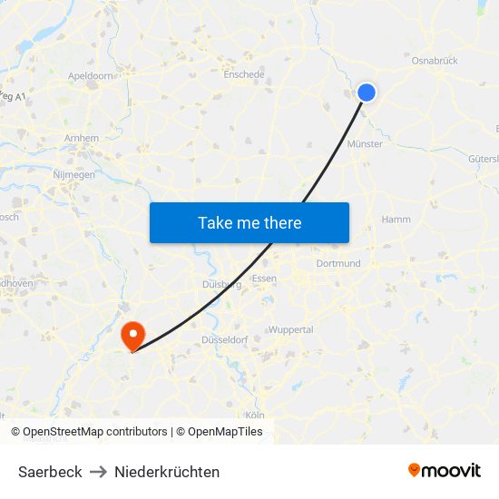 Saerbeck to Niederkrüchten map