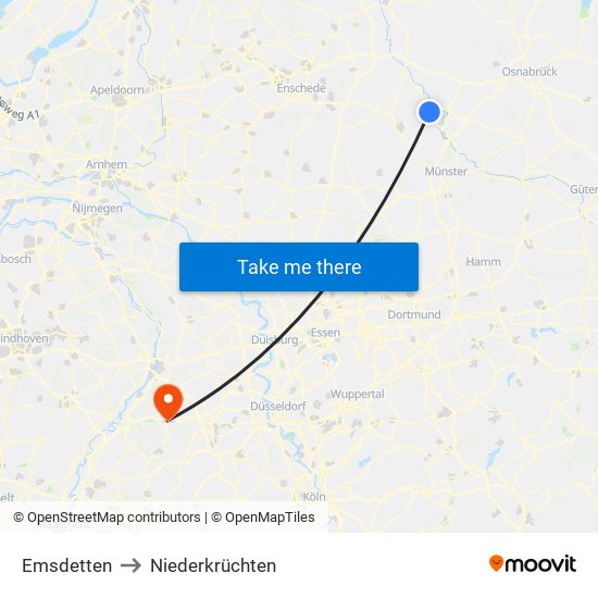 Emsdetten to Niederkrüchten map