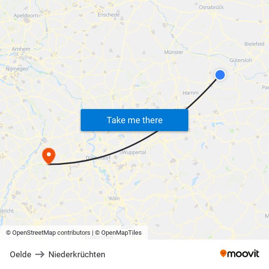 Oelde to Niederkrüchten map