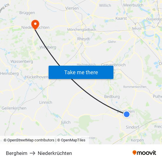 Bergheim to Niederkrüchten map