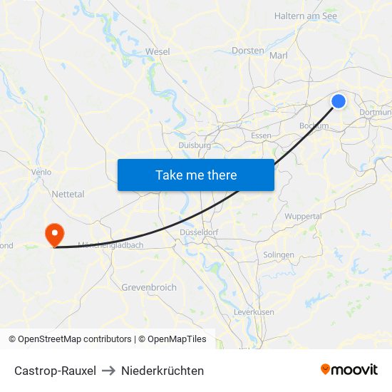 Castrop-Rauxel to Niederkrüchten map