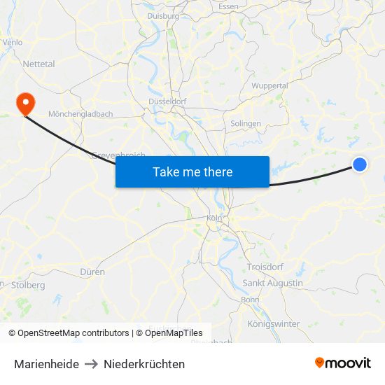 Marienheide to Niederkrüchten map