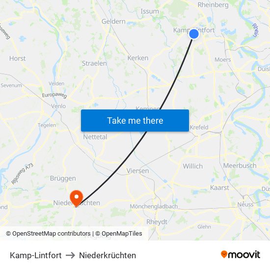 Kamp-Lintfort to Niederkrüchten map