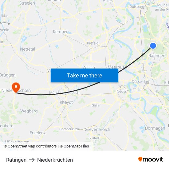 Ratingen to Niederkrüchten map