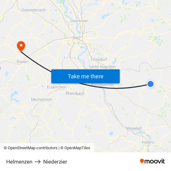 Helmenzen to Niederzier map