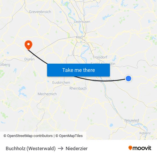 Buchholz (Westerwald) to Niederzier map