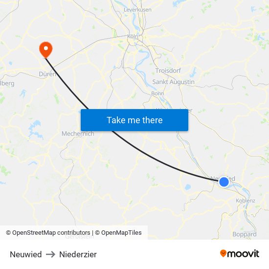 Neuwied to Niederzier map