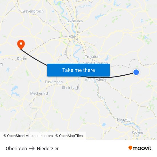 Oberirsen to Niederzier map